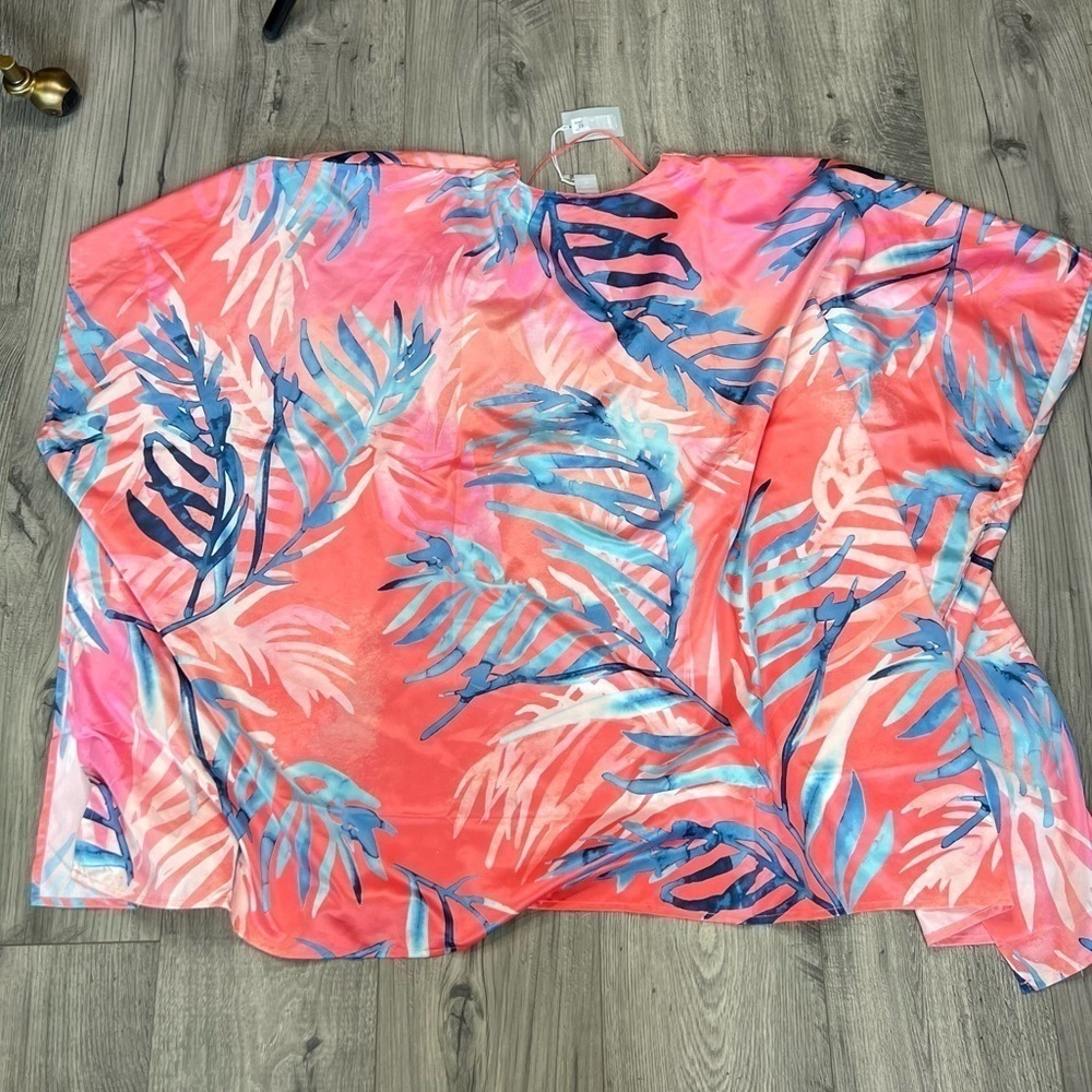 Nordstrom NWT Print Ruana Kimono Duster Swim Cover Up One Size Coral Summer - Picture 9 of 11